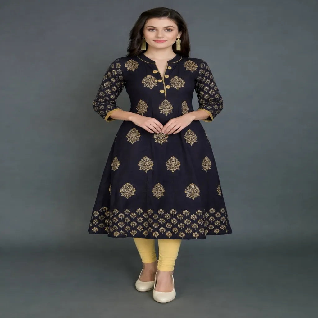 As a beautiful, yet versatile garment, the Gorgeous Rayon Gold Black Kurti is destined to impress. Made with high-quality rayon fabric, this kurti showcases a stunning gold and black design that can be dressed up or down for any occasion. With its comfortable and flattering fit, this kurti is sure to turn heads and make you feel confident and elegant.