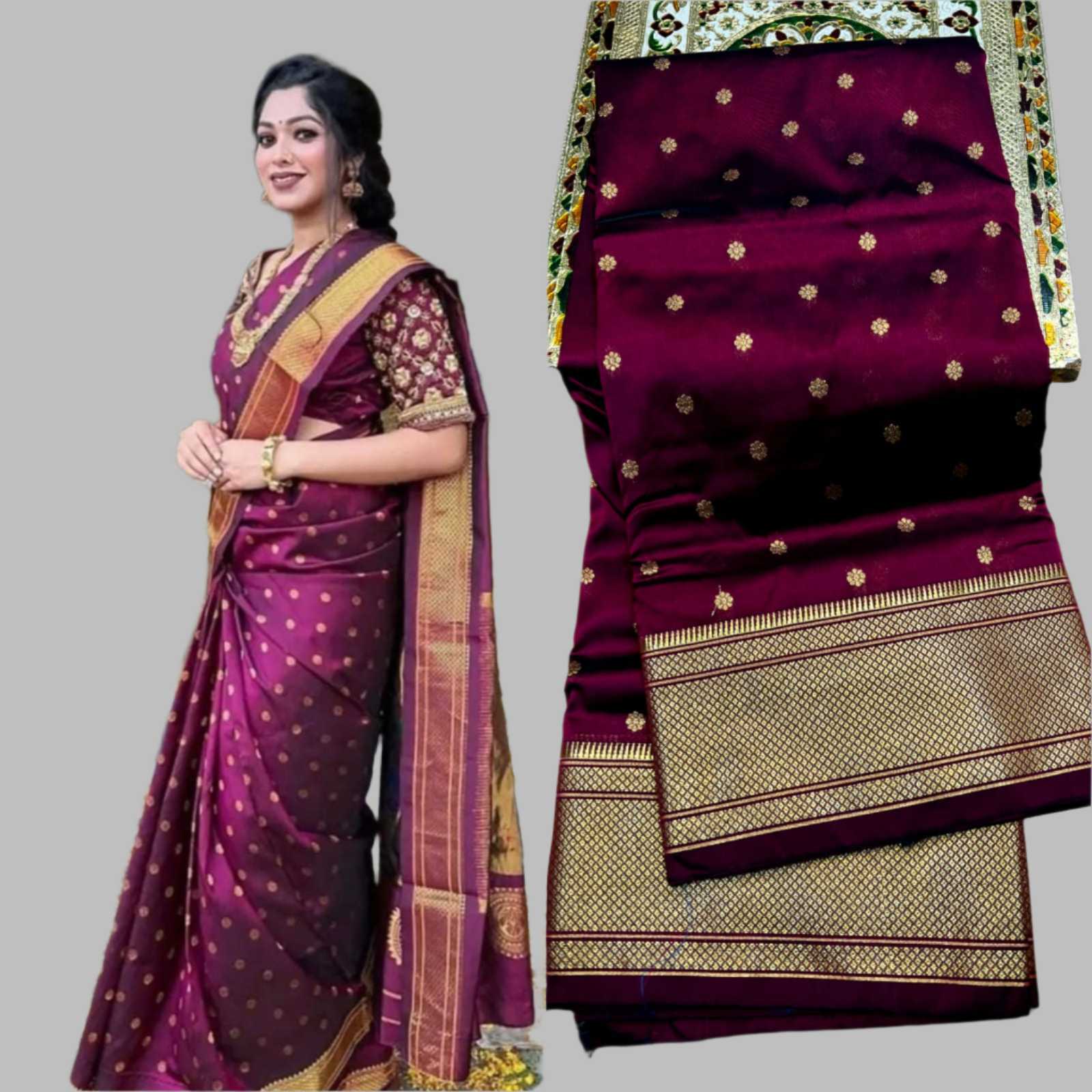 Kalanjali Paithani Saree/Blouse in Premium soft & Shiny Tana Silk with all over Buttis.