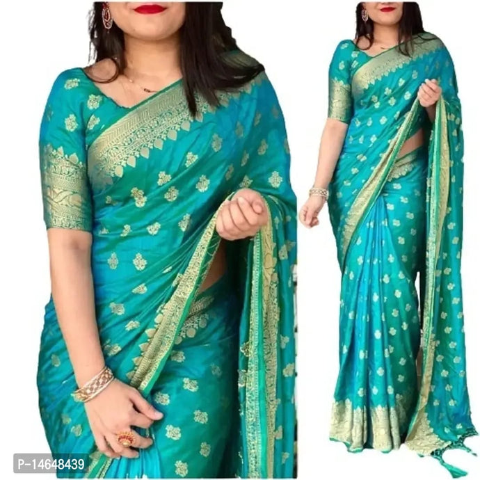 Beautiful Lichi Silk Jacquard Work Saree for Women Teal Green