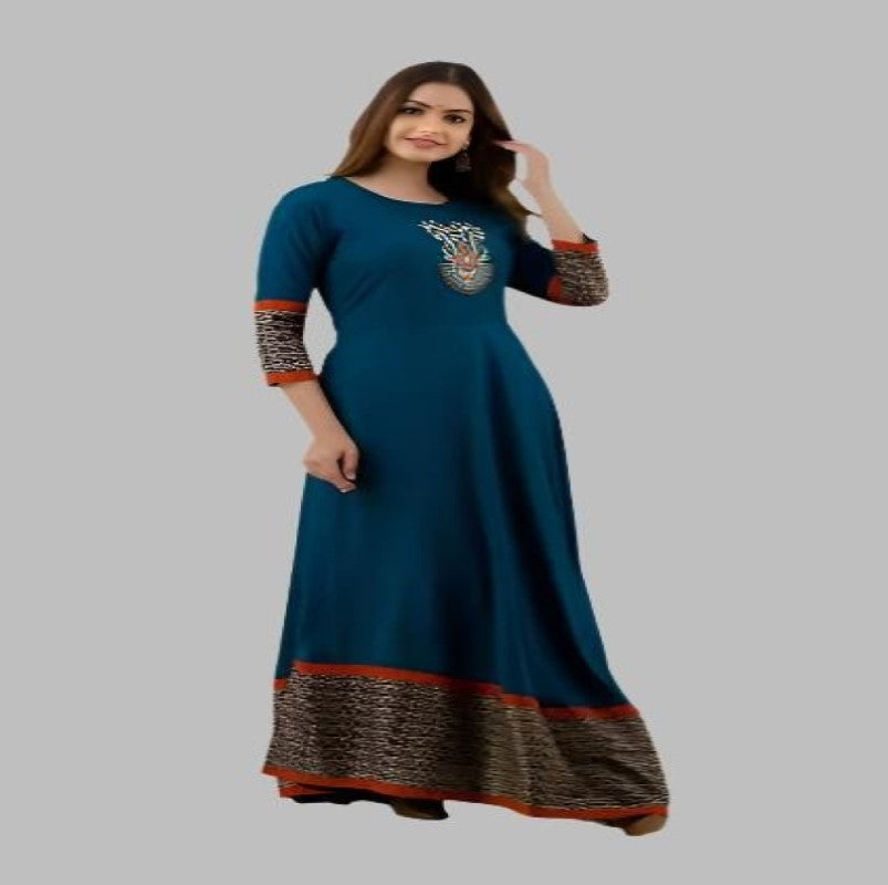 Long Gown Kurti Navy Blue premium Rayon 1011 for charming women

Fabrics - Rayon
Color: Navy Blue
Size M L,XL, XXL
Quality - In premium Rayon with soft texture
Length: Ankle Length
Origin From : India