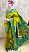 Load image into Gallery viewer, Traditional Kadiyal Paithani Saree,  Pallu Meena Butti with Contrast Running Blouse Yellow