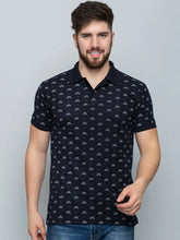 Load image into Gallery viewer, Ekom Men Regular Fit Polo Tshirt | Cotton Matty Half Sleeve All Over Printed T-Shirt - Navy