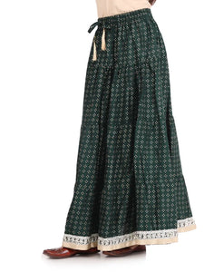Elegant Dark Green Rayon Printed Flared Skirts For Women