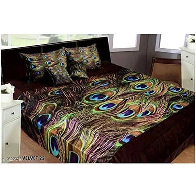 SAI ARPAN Peacock Feather Design 300TC Bedsheet for Double Bed with 2 Pillow Covers 95 x 105 inches
