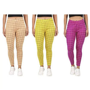 Naughty Little? Womens Checkered Pattern Ankle Length Tights Multicolour Combo (Pack of 3) Free Size (best Fit to the Hip Size 28 inch to 34 inch)