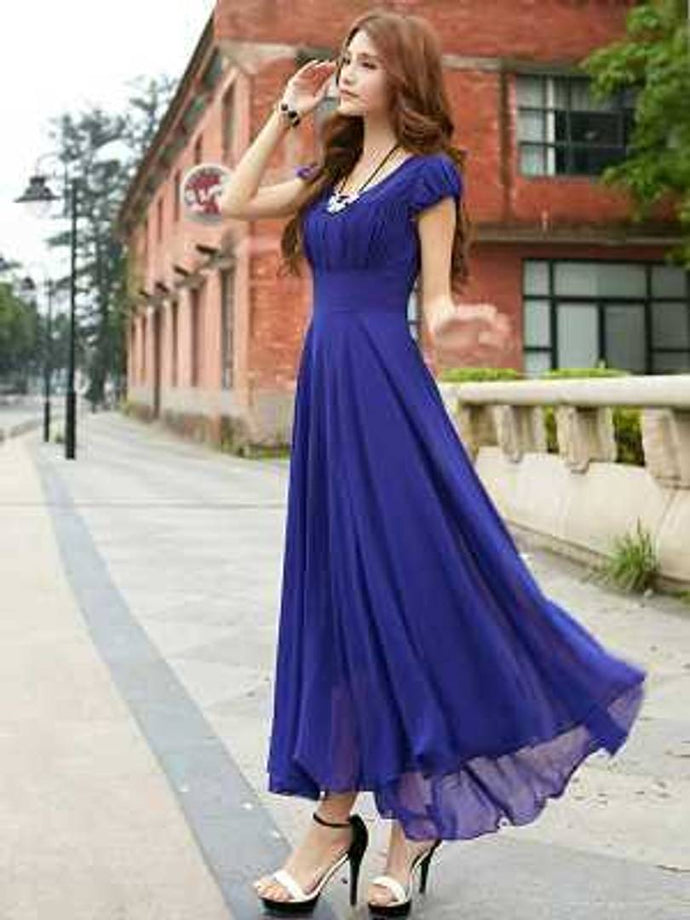 Royal Blue Maxi dress with Georgette sleeve