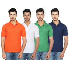 Load image into Gallery viewer, Men Multicoloured Cotton Blend Half Sleeves Polos T-Shirt (Pack of 4)