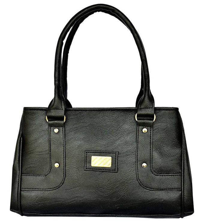 Black Solid Artificial Leather Handbag