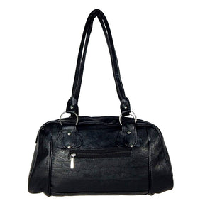 Black Solid Artificial Leather Handbag