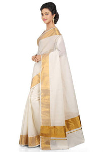 Elegant Cotton White Solid Saree With Blouse Piece