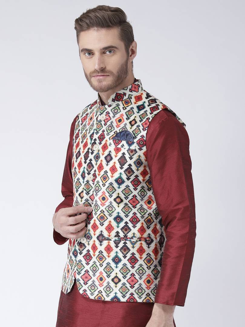 Multicoloured Blended Printed Nehru Jackets