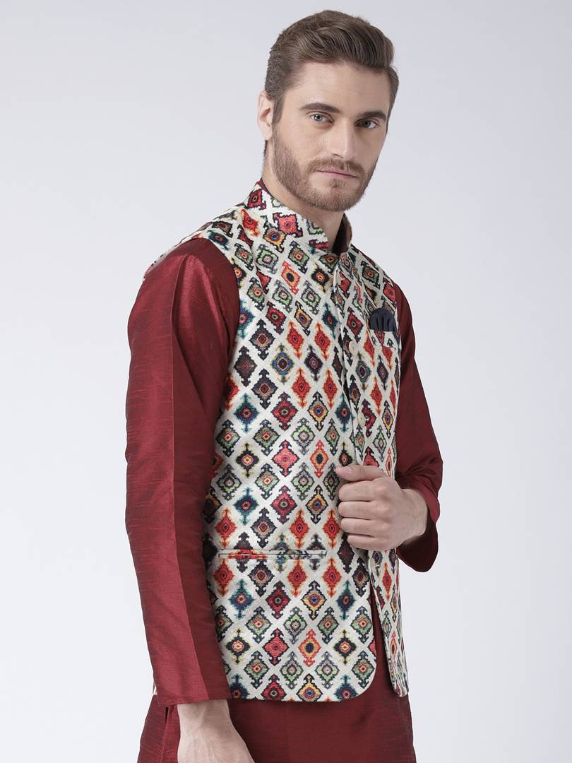 Multicoloured Blended Printed Nehru Jackets