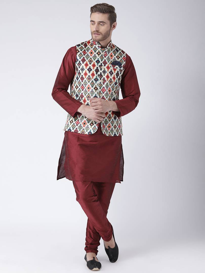 Multicoloured Blended Printed Nehru Jackets