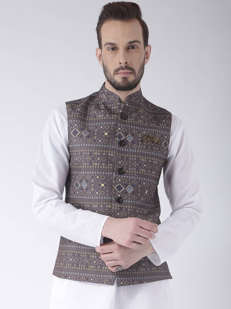 Multicoloured Blended Printed Nehru Jackets