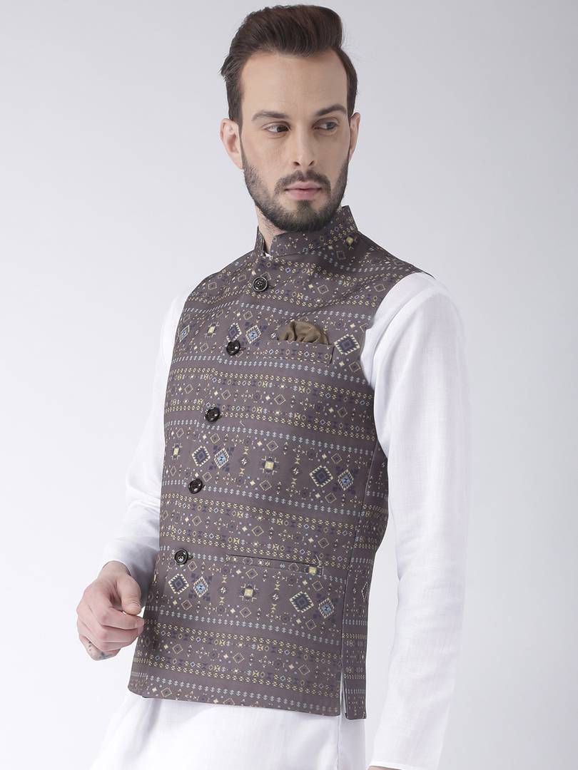 Multicoloured Blended Printed Nehru Jackets