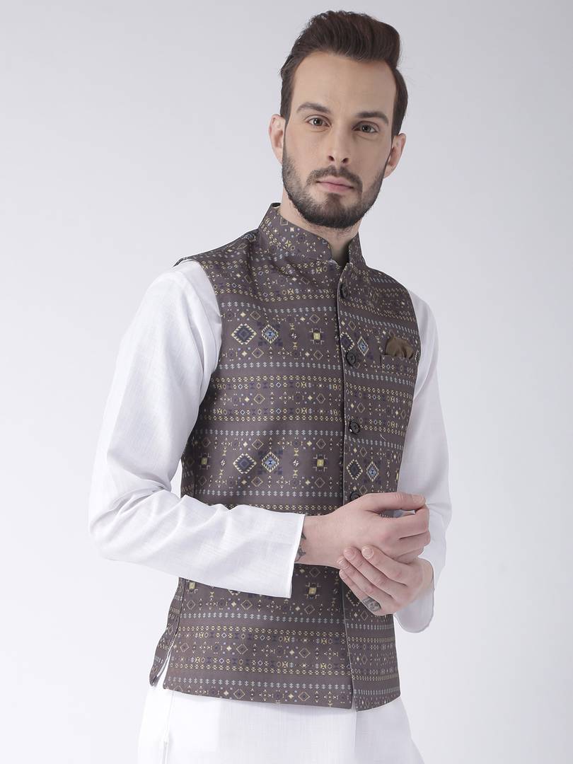 Multicoloured Blended Printed Nehru Jackets