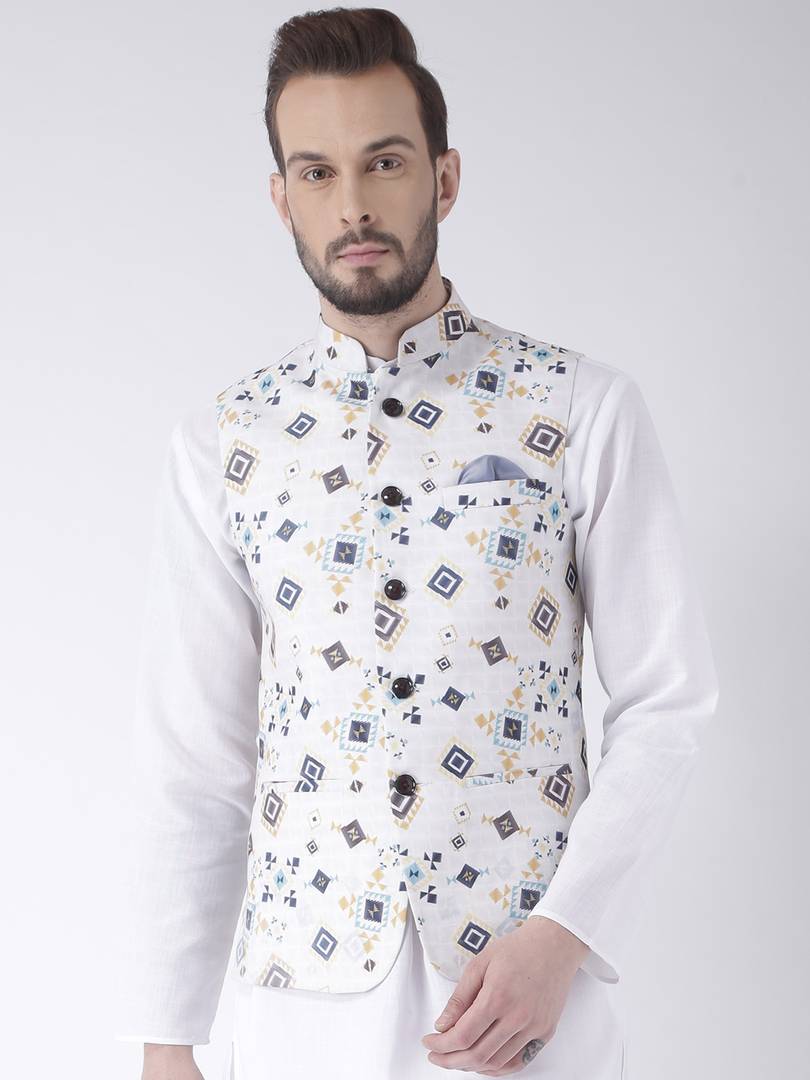 Multicoloured Blended Printed Nehru Jackets