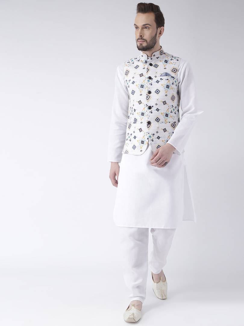 Multicoloured Blended Printed Nehru Jackets