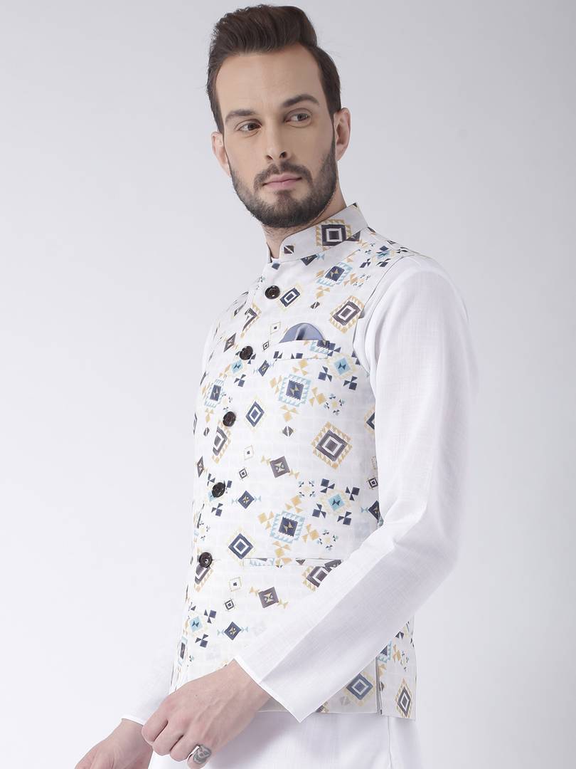 Multicoloured Blended Printed Nehru Jackets