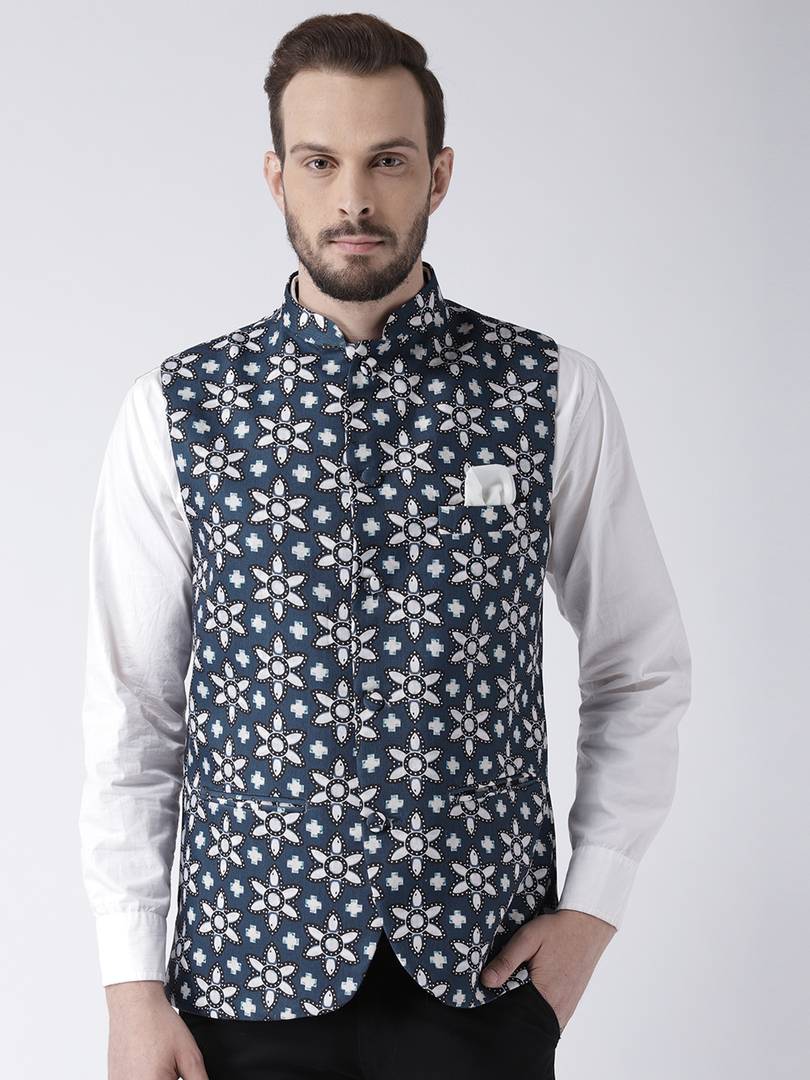 Multicoloured Blended Printed Nehru Jackets