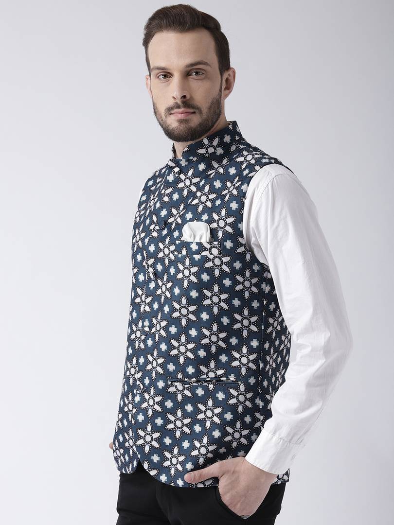 Multicoloured Blended Printed Nehru Jackets