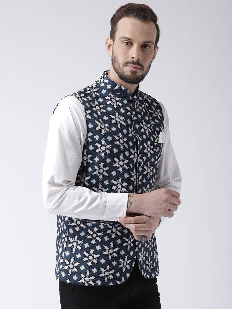 Multicoloured Blended Printed Nehru Jackets