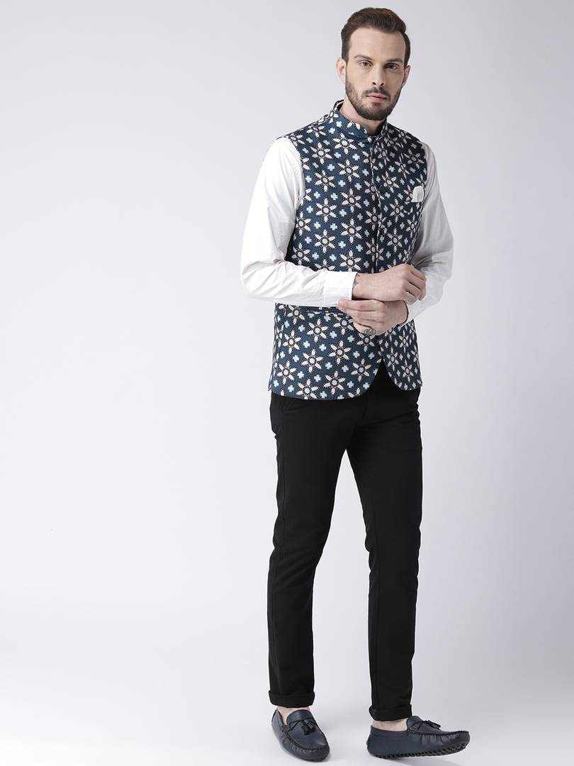 Multicoloured Blended Printed Nehru Jackets