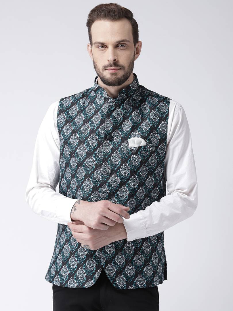 Multicoloured Blended Printed Nehru Jackets