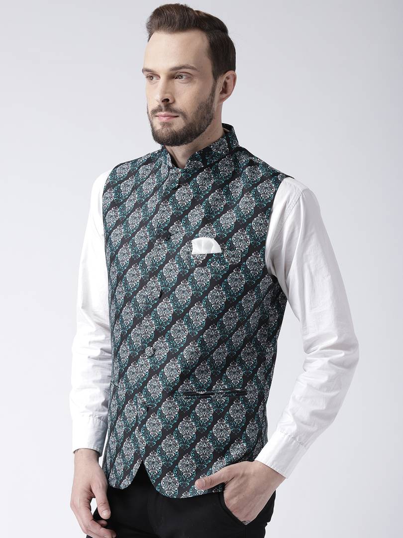 Multicoloured Blended Printed Nehru Jackets