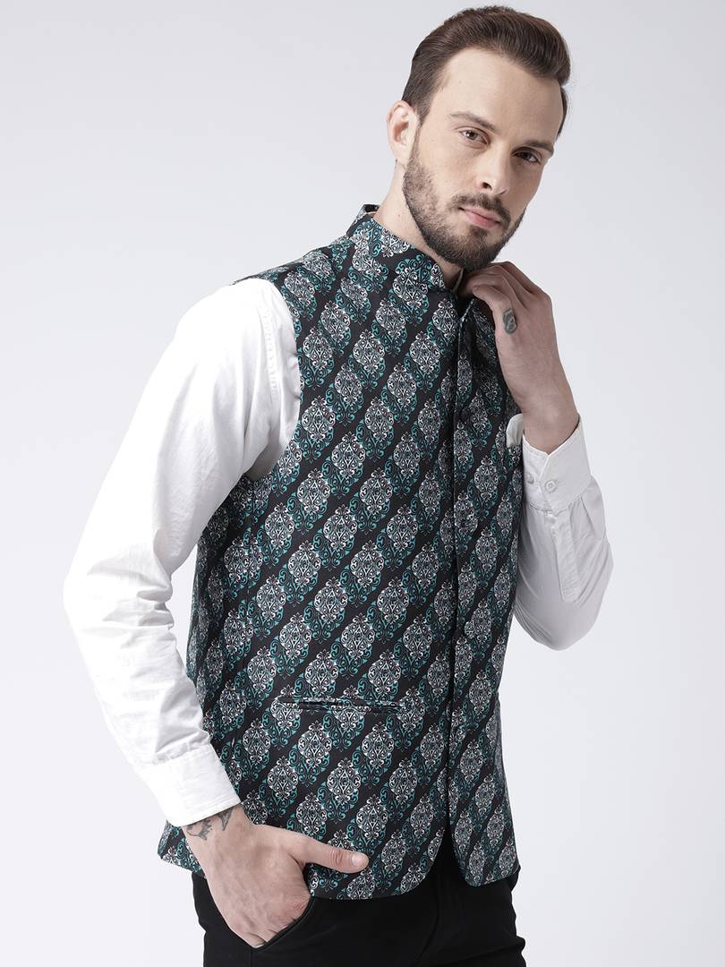 Multicoloured Blended Printed Nehru Jackets