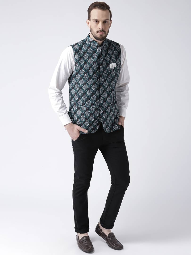 Multicoloured Blended Printed Nehru Jackets