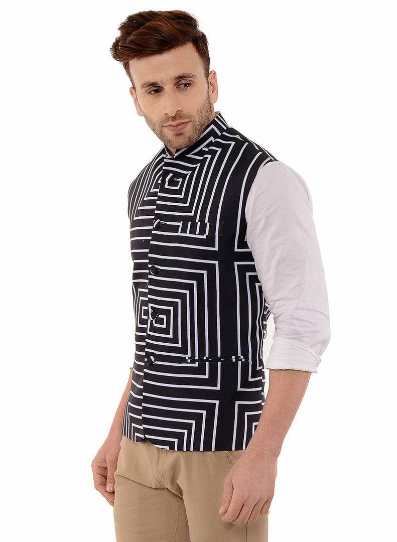 Multicoloured Blended Printed Nehru Jackets