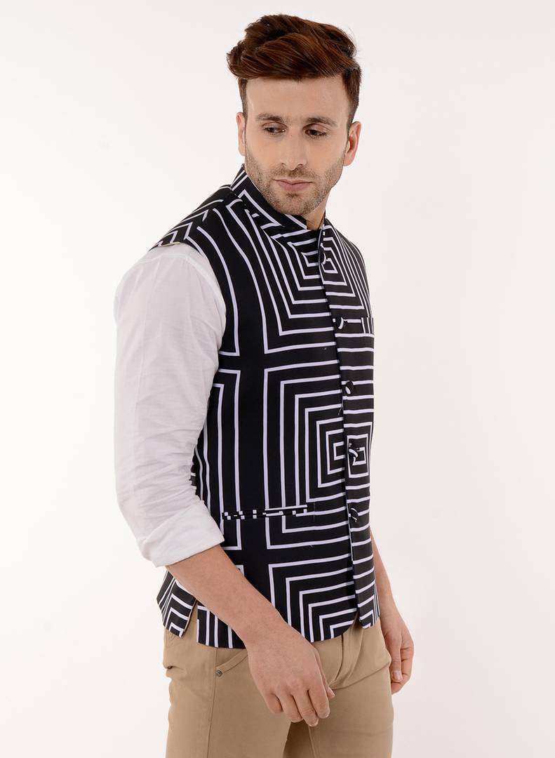 Multicoloured Blended Printed Nehru Jackets