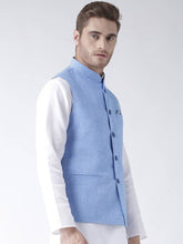 Load image into Gallery viewer, Blue Blended Solid Nehru Jackets