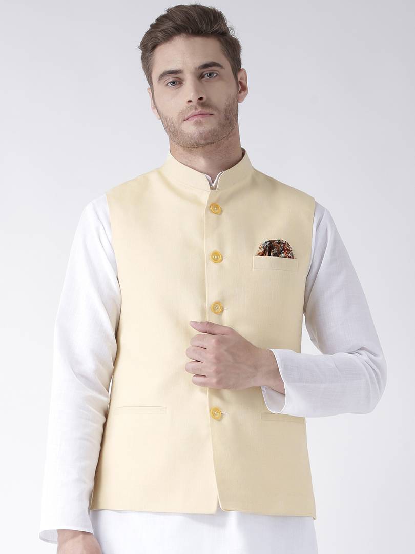 Yellow Blended Solid Nehru Jackets