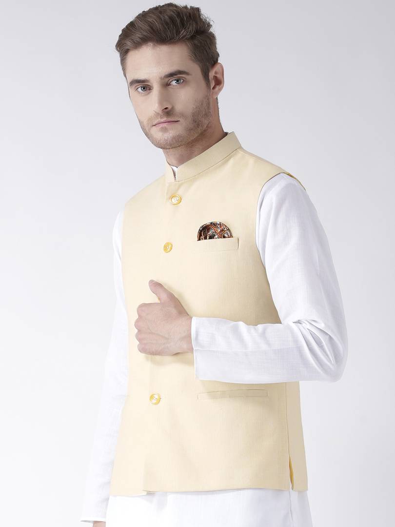 Yellow Blended Solid Nehru Jackets