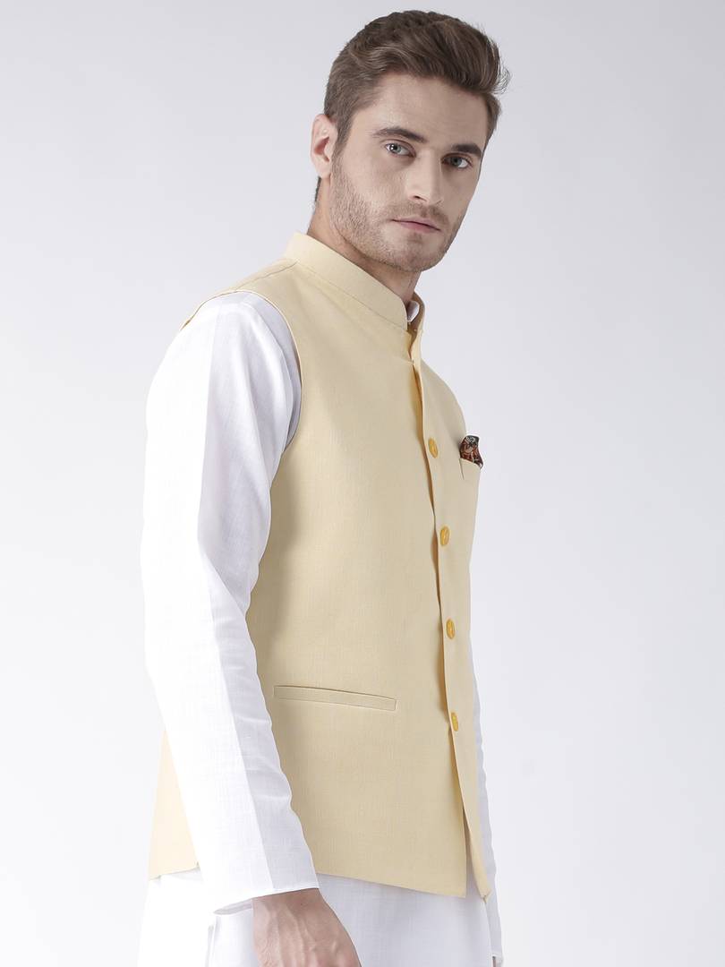 Yellow Blended Solid Nehru Jackets