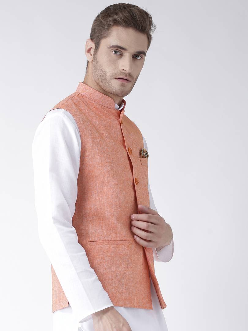 Orange Blended Solid Nehru Jackets