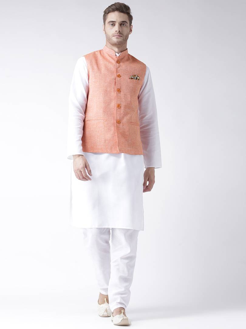 Orange Blended Solid Nehru Jackets