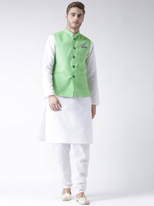 Green Blended Solid Nehru Jackets
