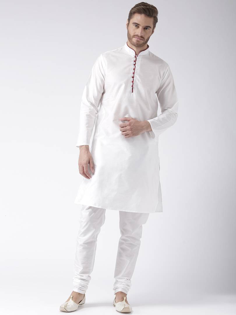 White Blended Solid Kurta Sets