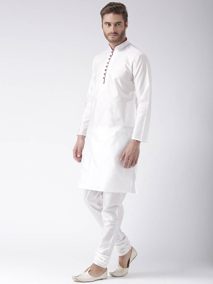 White Blended Solid Kurta Sets