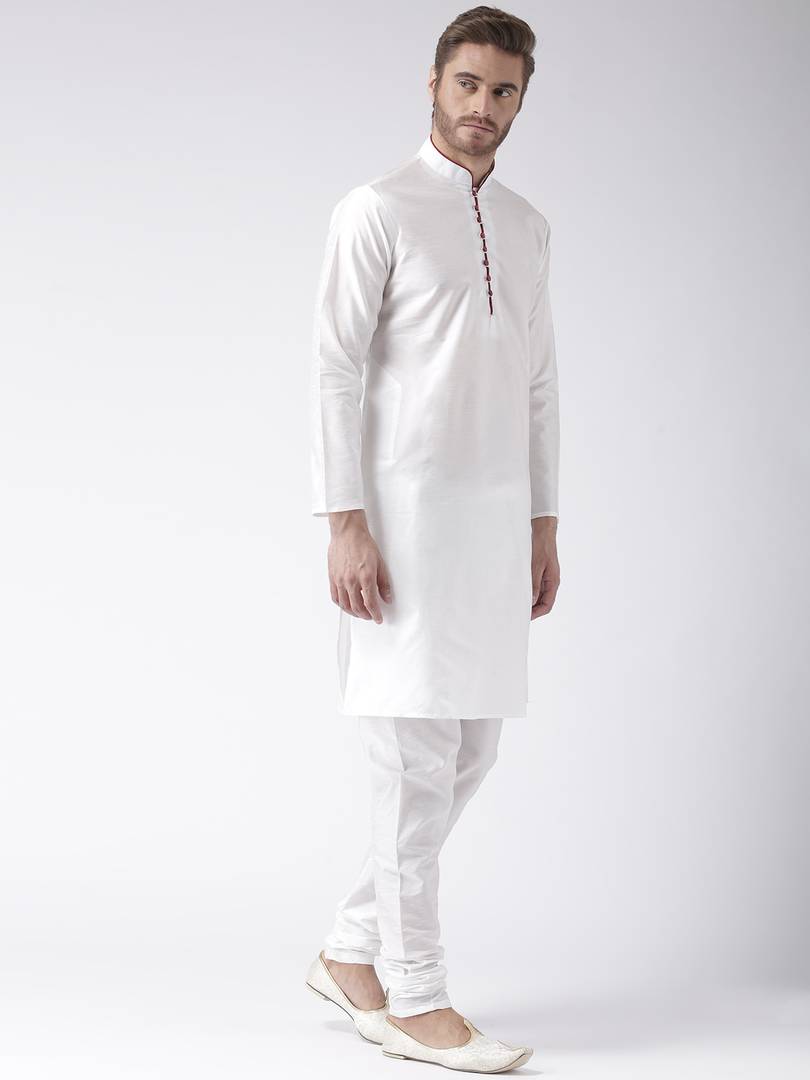 White Blended Solid Kurta Sets