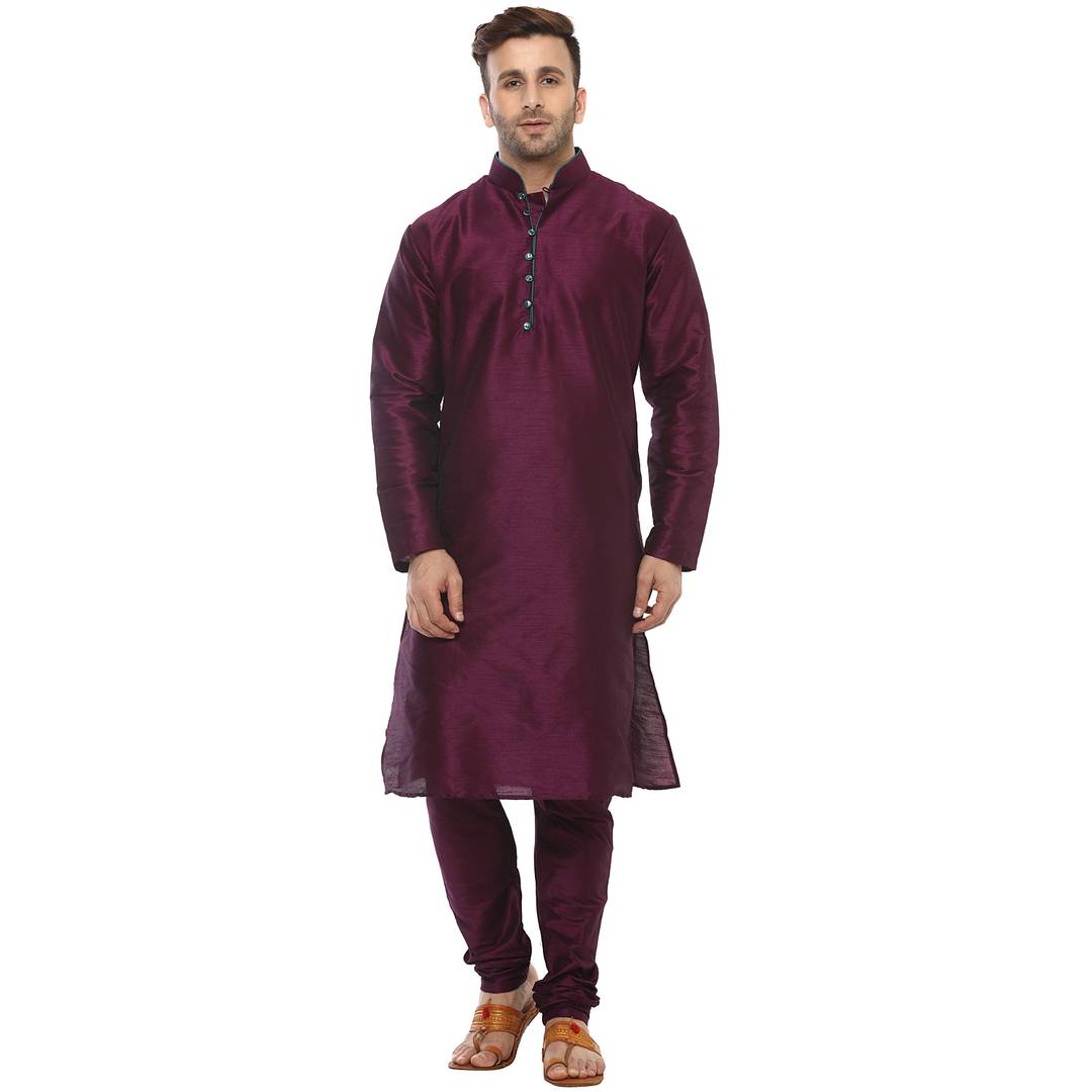 Purple Silk Blend Solid Kurta Sets