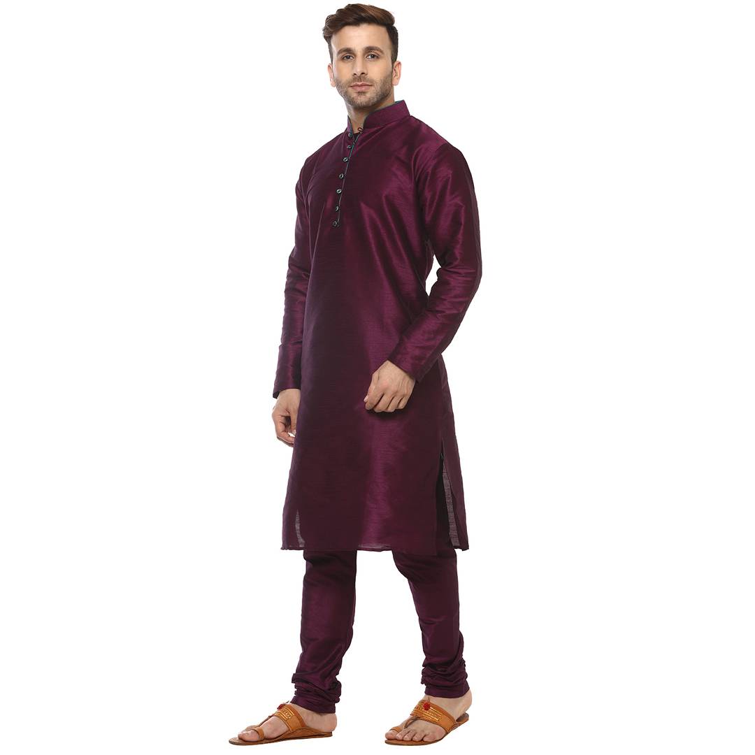Purple Silk Blend Solid Kurta Sets