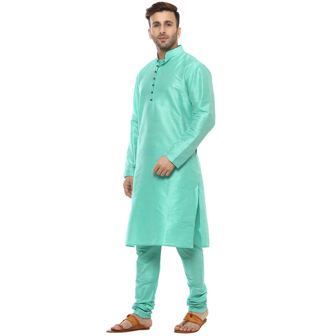 Green Silk Blend Solid Kurta Sets