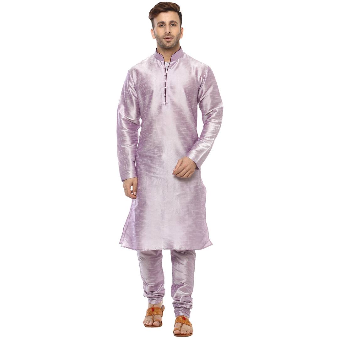 Purple Silk Blend Solid Kurta Sets