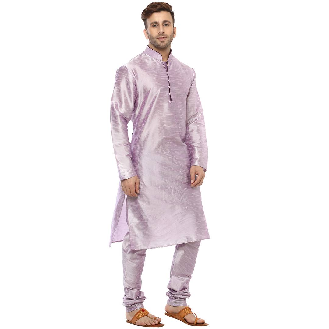 Purple Silk Blend Solid Kurta Sets
