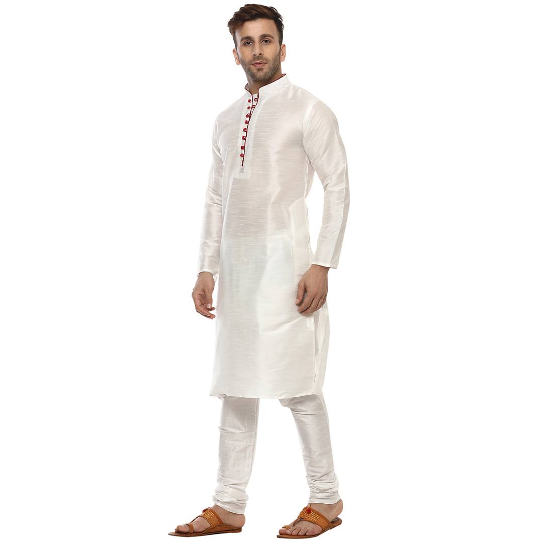 White Silk Blend Solid Kurta Sets
