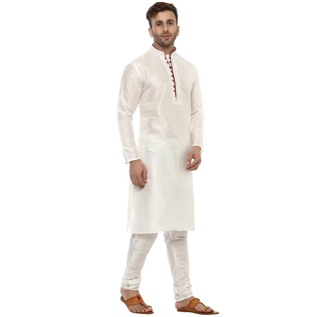 White Silk Blend Solid Kurta Sets